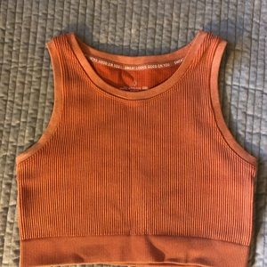 Aerie Offline Cropped Ribbed Sports Bra Crop Top (Size Medium)
